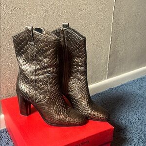 Donald J. Pliner Metallic Heeled Boots with Snakeskin Pattern